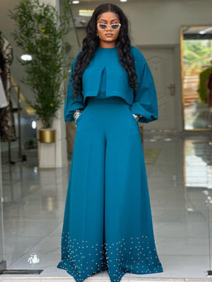 Quality Silk texture Two piece with beaded trousers