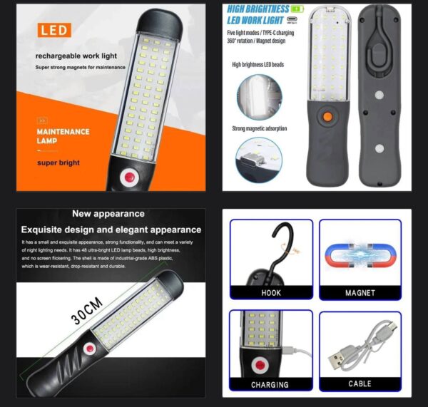 MULTIPURPOSE RECHARGEABLE BRIGHT WORK LIGHT (LED LAMP) 