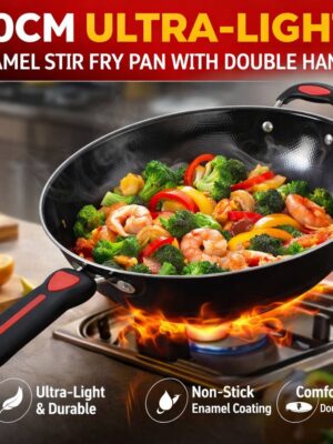 30CM ULTRA-LIGHT ENAMEL STIR FRY PAN WITH DOUBLE HANDLE