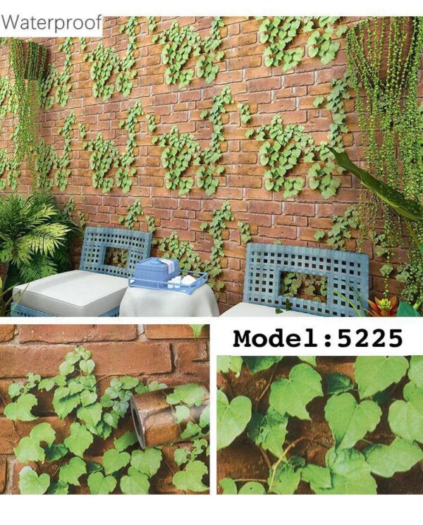 PVC BRICKSTONE/WOOD GREEN SELF-ADHESIVE WATERPROOF WALLPAPER  (45CM by 10M) ~ *MODEL 5225