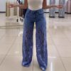 High waist wide pants Women's stretch Denim Jeans with cut out lace