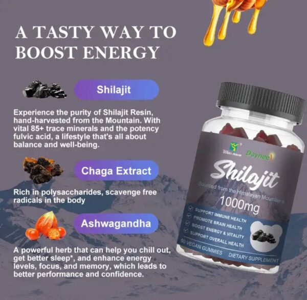 DAYNEE SHILAJIT OVERALL HEALTH THERAPY 1000MG - Sourced from the HIMALAYAN MOUNTAINS - (60 VEGANS GUMMIES)