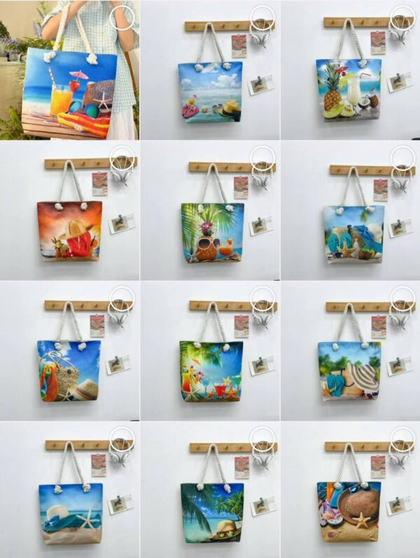 SANJOUS LARGE CAPACITY THICK ROPE CREATIVE BEACH SHELL PRINT TOTE BAG (DESIGN 005)