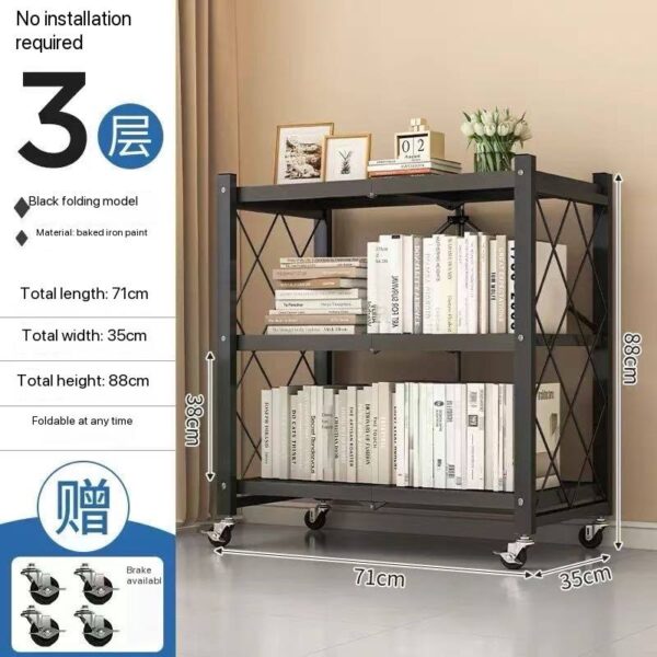 BLACK HEAVY DUTY METAL MULTIFUNCTIONAL FOLDABLE STORAGE SHELF FOR KITCHEN/BATHROOM/LIVING & BEDROOM