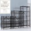 BLACK HEAVY DUTY METAL MULTIFUNCTIONAL FOLDABLE STORAGE SHELF FOR KITCHEN/BATHROOM/LIVING & BEDROOM