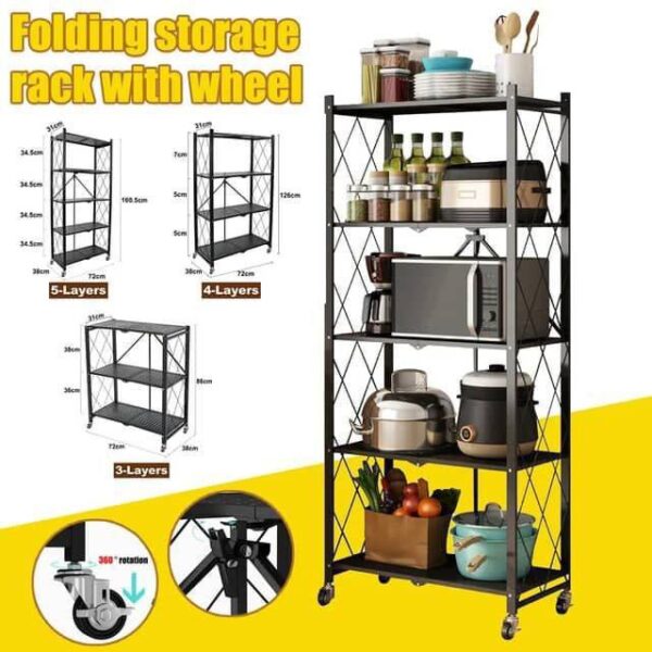 BLACK HEAVY DUTY METAL MULTIFUNCTIONAL FOLDABLE STORAGE SHELF FOR KITCHEN/BATHROOM/LIVING & BEDROOM