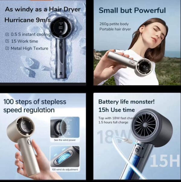 199-SPEED COOLING DIGITAL DISPLAY RECHARGEABLE HANDHELD FAN