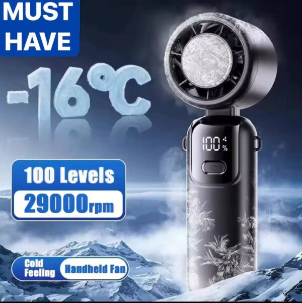 100-SPEED COOLING DIGITAL DISPLAY FOLDABLE RECHARGEABLE HANDHELD FAN