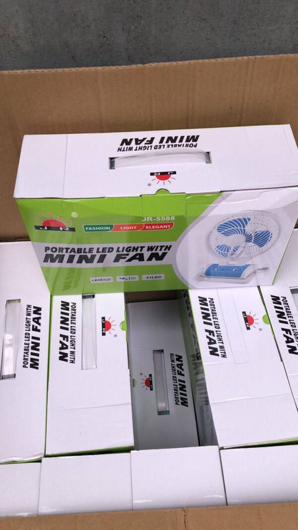 RECHARGEABLE PORTABLE LED LIGHT WITH MINI FAN (JR - 5588)