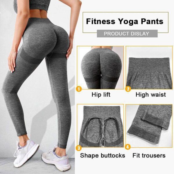2PCS SEAMLESS HIGH STRETCH LADIES GYM WEAR SET – LONG HIP HUGGING TUMMY CONTROL LEGGINGS & PADDED TOP BRA