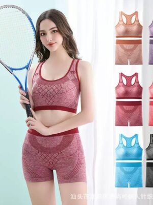 2PCS SEAMLESS HIGH STRETCH LADIES ‘SHORT’ GYM WEAR SET – HIP HUGGING TUMMY CONTROL BIKER SHORT & PADDED TOP BRA 