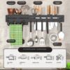 60CM FREE PUNCHING TILE/WALL-MOUNTED KITCHEN COOKING/EATING UTENSILS RACK WITH 3 SHALLOW STORAGE SLOTS (DESIGN 001)