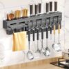 60CM FREE PUNCHING TILE/WALL-MOUNTED KITCHEN COOKING/EATING UTENSILS RACK WITH 3 SHALLOW STORAGE SLOTS (DESIGN 001)