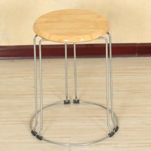 THICKENED WROUGHT REINFORCED ROUND STOOL WITH WOODEN SURFACE (COLOURS AVAILABLE: Light Brown & Dark Brown)