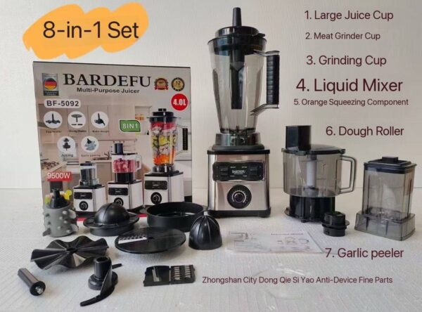 BARDEFU __ MODEL 5092 ‘8in1’ HEAVY DUTY MULTIFUNCTIONAL 9500W SPEEDY CRUSHING BLENDER & GRINDER + ACCESSORIES (9525 PURE COPPER MOTOR)