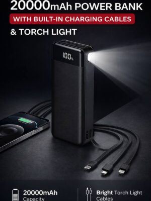 20000MAH NEXT TECH LASTING POWERBANK WITH IN-BUILT CHARGING CABLES & TOUCH LIGHT