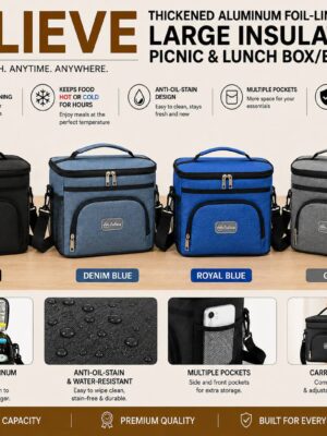 IMG_20260908_142109_941 BELIEVE THICKENED ALUMINUM FOIL-LINED LARGE INSULATED PICNIC & LUNCH BOX/BAG