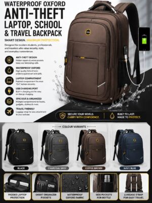 LANKAIDI WATERPROOF OXFORD ANTI-THEFT LAPTOP, TRAVEL SCHOOL BAG/BACKPACK WITH USB CHARGING PORT