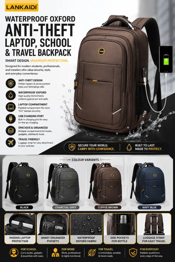 IMG_20260908_160022_169 LANKAIDI WATERPROOF OXFORD ANTI-THEFT LAPTOP, TRAVEL SCHOOL BAG/BACKPACK WITH USB CHARGING PORT